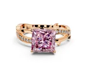 Solitaire Engagement Ring Setting for Fancy Pink Princess Cut Center with Pave and Plain Crossover Band and Prong Head in Rose Gold