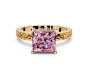 Solitaire Engagement Ring Setting for Fancy Pink Princess Cut Center with Scrollwork Band and Prong Head in Yellow Gold