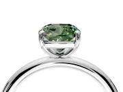 Low-Set Solitaire Engagement Ring Setting for Fancy Green Cushion Cut Center with Thin Plain Band and Prong Head in White Gold