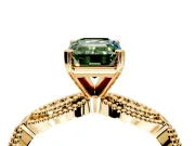 Solitaire Engagement Ring Setting for Fancy Green Emerald Cut Center with Marquise Panel Band and Prong Head in Yellow Gold