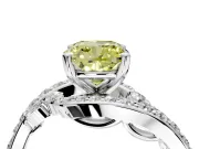 Solitaire Engagement Ring Setting for Fancy Yellow Cushion Cut Center with Pave Bypass Twist Band and Prong Head in Sterling Silver