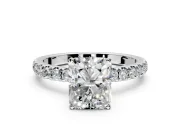 Open Basket Engagement Ring Setting for Radiant Cut Center with Pave Band and Prong Head in White Gold