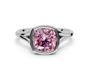 Solitaire Engagement Ring Setting for Fancy Pink Cushion Cut Center with V Split Shank and Bezel Head in Sterling Silver
