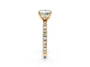 Solitaire Engagement Ring Setting for Princess Cut Center with Fine Pave Band and Claw Prong Head in Yellow Gold