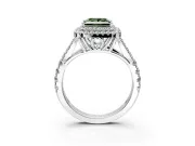 Double Halo Engagement Ring Setting for Fancy Green Princess Cut Center with Narrow Pave Split Shank and Prong Head in Platinum