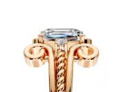 Solitaire Engagement Ring Setting for Emerald Cut Center with Twisted Band and Scroll Prong Head in Rose Gold
