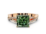 Solitaire Engagement Ring Setting for Fancy Green Princess Cut Center with Twisted Pave Split Shank and Prong Head in Rose Gold