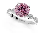 Solitaire Engagement Ring Setting for Fancy Pink Round Cut Center with Milgrain Bezel Accents and Prong Head in Platinum