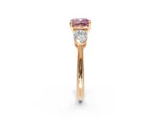 3 Stone Engagement Ring Setting for Fancy Pink Cushion Cut Center with Large Pear-Shaped Accents and Prong Head in Rose Gold