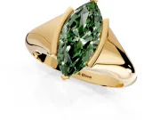 Tension Engagement Ring Setting for Fancy Green Marquise Center with Wide Tapered Band and Tension Head in Yellow Gold