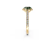 Halo Engagement Ring Setting for Fancy Green Round Cut Center with Full Pave Band and Prong Head in Yellow Gold