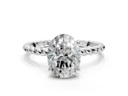 Solitaire Engagement Ring Setting for Oval Center with Plain Twisted Rope Band and Prong Head in Sterling Silver