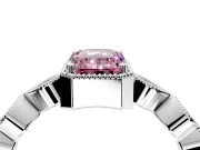Vintage Station Engagement Ring Setting for Fancy Pink Emerald Cut Center with Accents and Prong Head in White Gold