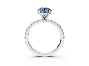 Open Basket Engagement Ring Setting for Fancy Blue Round Cut Center with Pave Band and Prong Head in Platinum