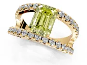 Solitaire Engagement Ring Setting for Fancy Yellow Emerald Cut Center with Wide-Open Split Shank and Prong Head in Yellow Gold