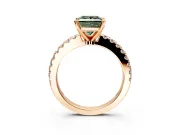 Solitaire Engagement Ring Setting for Fancy Green Princess Cut Center with Single Row Accent Band and Prong Head in Rose Gold