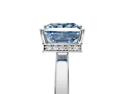 Hidden Halo Engagement Ring Setting for Fancy Blue Princess Cut Center with Wide Flat Plain Band and Prong Head in Platinum