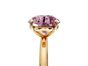 Low-Set Solitaire Engagement Ring Setting for Fancy Pink Round Cut Center with Thin Plain Band and Prong Head in Yellow Gold