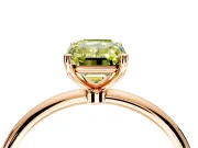 Solitaire Engagement Ring Setting for Fancy Yellow Emerald Cut Center with Straight Thin Band and Prong Head in Rose Gold
