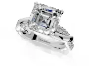 Solitaire Engagement Ring Setting for Asscher Cut Center with Pave and Plain Crossover and Basket Head in Sterling Silver