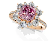 Floral Halo Engagement Ring Setting for Fancy Pink Cushion Cut Center with Pave Accents and Prong Head in Rose Gold