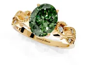 Leaf Engagement Ring Setting for Fancy Green Oval Center with Milgrain Accent Band and Prong Head in Yellow Gold