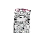 Pave Engagement Ring Setting for Fancy Pink Pear-Shaped Center with Curved Accent Rows, Openwork and Prong Head in Platinum