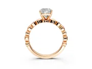 Solitaire Engagement Ring Setting for Cushion Cut Center with Beaded Bezel Station Band and Prong Head in Rose Gold