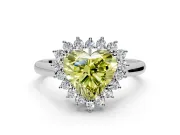 Starburst Halo Engagement Ring Setting for Fancy Yellow Heart-Shaped Center with Thin Round-Wire Band and Prong Head in White Gold