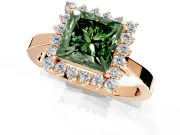 Starburst Halo Engagement Ring Setting for Fancy Green Princess Cut Center with Flat Cathedral Band and Prong Head in Rose Gold