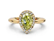 Halo Engagement Ring Setting for Fancy Yellow Pear-Shaped Center with Tapered Plain Band and Prong Head in Yellow Gold