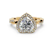 Halo Engagement Ring Setting for Heart-Shaped Center with Pave and Plain Twist Band and Prong Head in Yellow Gold