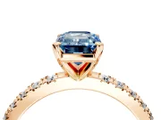 Solitaire Engagement Ring Setting for Fancy Blue Emerald Cut Center with Fine Pave Band and Claw Prong Head in Rose Gold