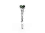 3 Stone Engagement Ring Setting for Fancy Green Cushion Cut Center with Round Cut Side Accents and Prong Head in White Gold