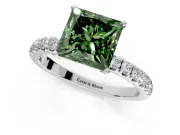 Open Basket Engagement Ring Setting for Fancy Green Princess Cut Center with Pave Band and Prong Head in Platinum