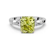 3 Stone Engagement Ring Setting for Fancy Yellow Radiant Cut Center with Baguette Accents and Prong Head in White Gold