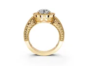 Milgrain Halo Engagement Ring Setting for Round Cut Center with Pave Band and Prong Head in Yellow Gold
