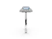 Halo Engagement Ring Setting for Fancy Blue Asscher Cut Center with Plain Tapered Band and Prong Head in Sterling Silver