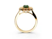 Cluster Halo Engagement Ring Setting for Fancy Green Emerald Cut Center with Milgrain Bezel Accents and Prong Head in Yellow Gold