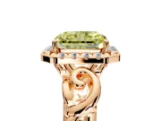 Halo Engagement Ring Setting for Fancy Yellow Radiant Cut Center with Open Scroll Shoulders and Prong Head in Rose Gold