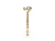 Solitaire Engagement Ring Setting for Heart-Shaped Center with Pave Band and Claw Prong Head in Yellow Gold