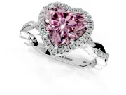Halo Engagement Ring Setting for Fancy Pink Heart-Shaped Center with Pave and Plain Twist Band and Prong Head in Sterling Silver