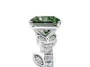 Leaf Motif Engagement Ring Setting for Fancy Green Radiant Cut Center with Pave Band and Prong Head in White Gold
