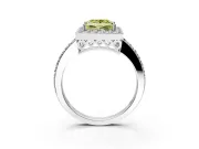 Halo Engagement Ring Setting for Fancy Yellow Princess Cut Center with Heart-Shaped Openwork, Pave Band and Prong Head in White Gold