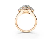 Halo Engagement Ring Setting for Heart-Shaped Center with Two-Strand Split Shank and Prong Head in Rose Gold