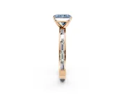 Solitaire Engagement Ring Setting for Fancy Blue Radiant Cut Center with Channel Baguette Band and Prong Head in Rose Gold