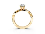 Solitaire Engagement Ring Setting for Emerald Cut Center with Bar-Station Pave Twist and Prong Head in Yellow Gold