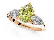 3 Stone Engagement Ring Setting for Fancy Yellow Pear-Shaped Center with Large Pear-Shaped Accents and Prong Head in Rose Gold