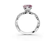 Solitaire Engagement Ring Setting for Fancy Pink Heart-Shaped Center with Marquise Panel Band and Prong Head in Sterling Silver