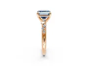 Solitaire Engagement Ring Setting for Fancy Blue Asscher Cut Center with Trailing Leaf Accent Band and Prong Head in Rose Gold